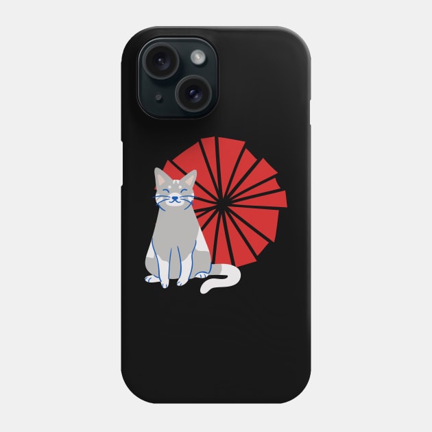 Grey cat with red background Phone Case by Changing