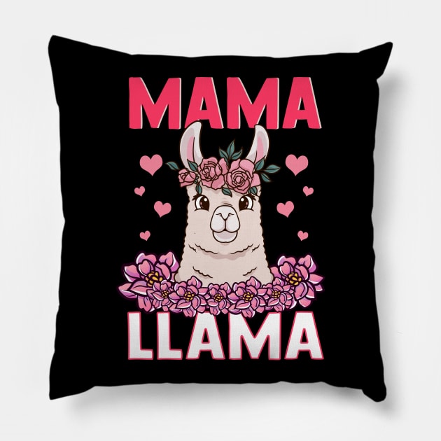 Mama Llama Mom Motherhood Floral Hearts Mothers Day Pillow by Alinutzi