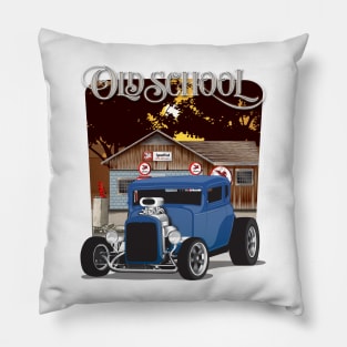 Blue 1932 Chevy 5 Window Coupe Hot Rod Old School Print Pillow