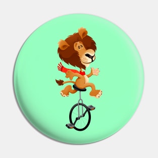 Funny lion on an unicycle Pin