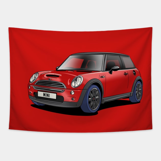 Red Mini Cooper S Tapestry by Webazoot