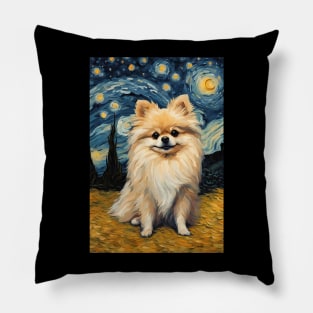 Pomeranian Dog Breed Painting in a Van Gogh Starry Night Art Style Pillow