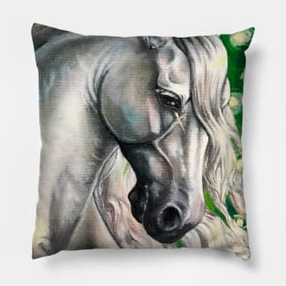 White Stallion Oil Painting Pillow
