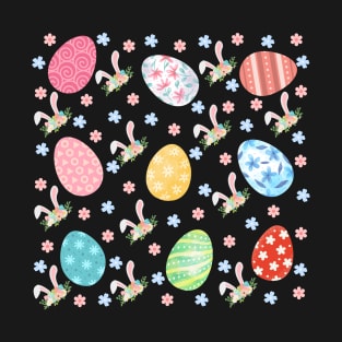 Easter Pattern Vibrant Egg and Flower Patterns T-Shirt