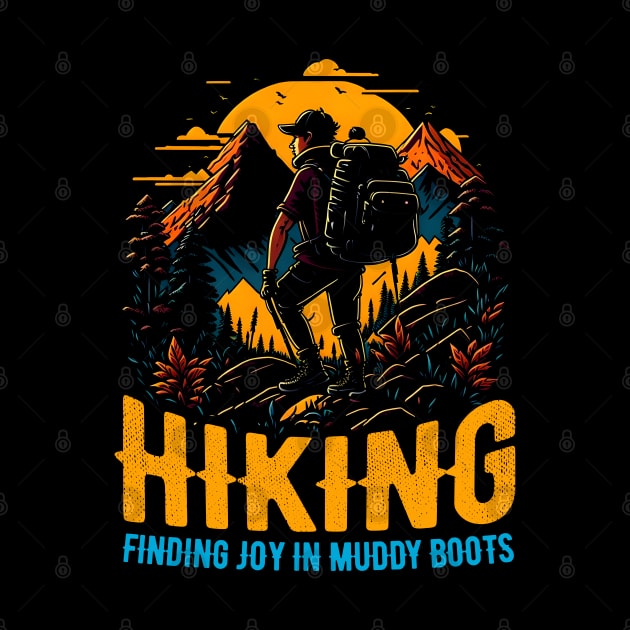 Hiking: Finding joy in muddy boots funny by T-shirt US