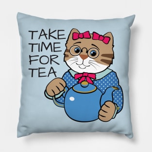 Take Time for Tea Cat Pillow