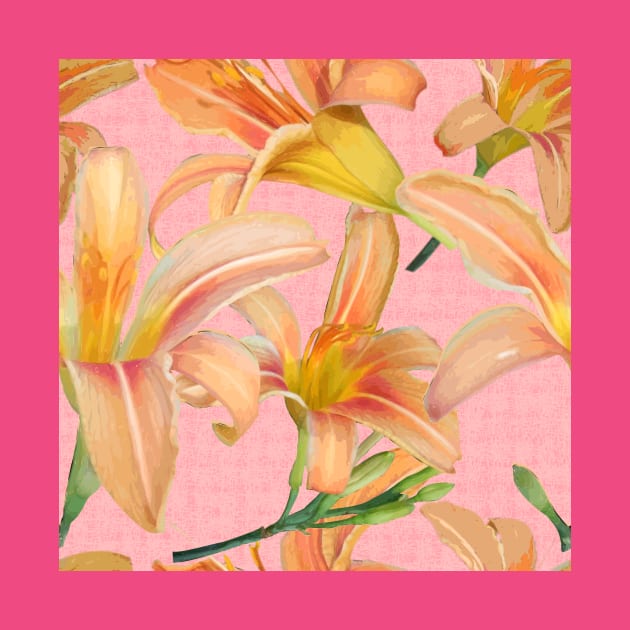 Tiger Lilies on Pink Burlap by ArtticArlo