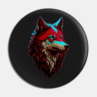 Colorful Wolf With Flowers Pin