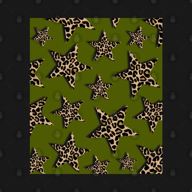 Leopard Print, Stars, on Green by OneThreeSix