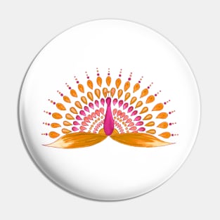 Orange mandala peacock Pin