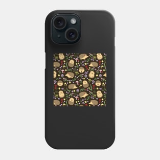 Hedgehogs amid woodland plants and flowers Phone Case