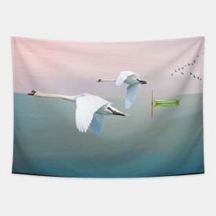 Mute Swans at Sunrise Tapestry