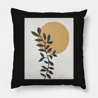 Abstract sun and plant, Mid century art print Pillow