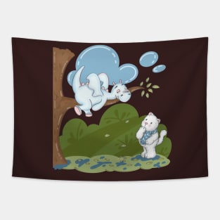 A Cute Cat Is Staring At A Sleeping Little Dragon Tapestry