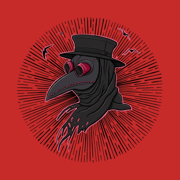 Pink Creepy Plague Doctor Steampunk Style Illustration by AlmightyClaire