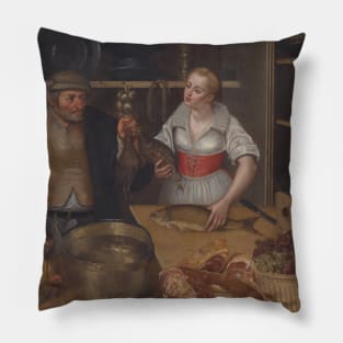 Poultry Seller (Market Scene) by Lucas van Valckenborch Pillow