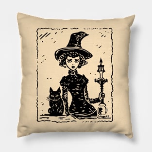 Vintage Witch and Cat Pillow