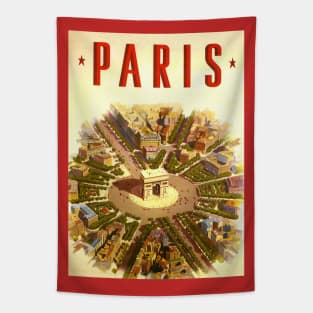 Vintage Travel Poster, Arc de Triomphe in Paris Tapestry