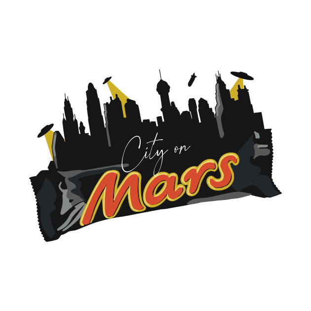 City on Mars with UFO's in the sky by Fruit Tee
