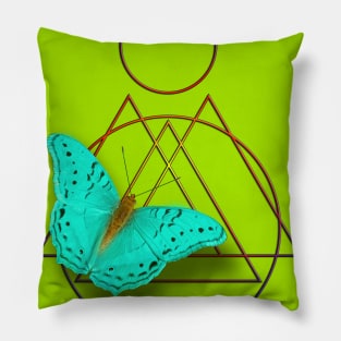 Surreal blue butterfly on vibrant green Pillow