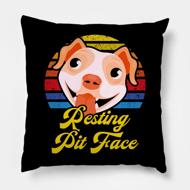 Resting Pit Face - Vintage Retro Sunset - Funny Pitbull Lovers Pillow by tiden.nyska