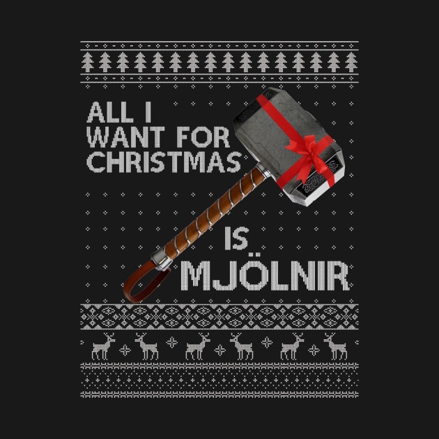 Thor All I Want For Christmas Is Mjolnir Hammer Knit by Bevatron