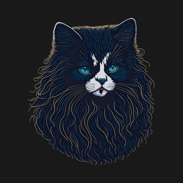 Mystical Whiskers: Black Cat with a Luscious Beard by ImaginativeInkPOD