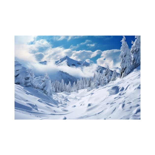 Winter Mountains Serene Landscape by Cubebox