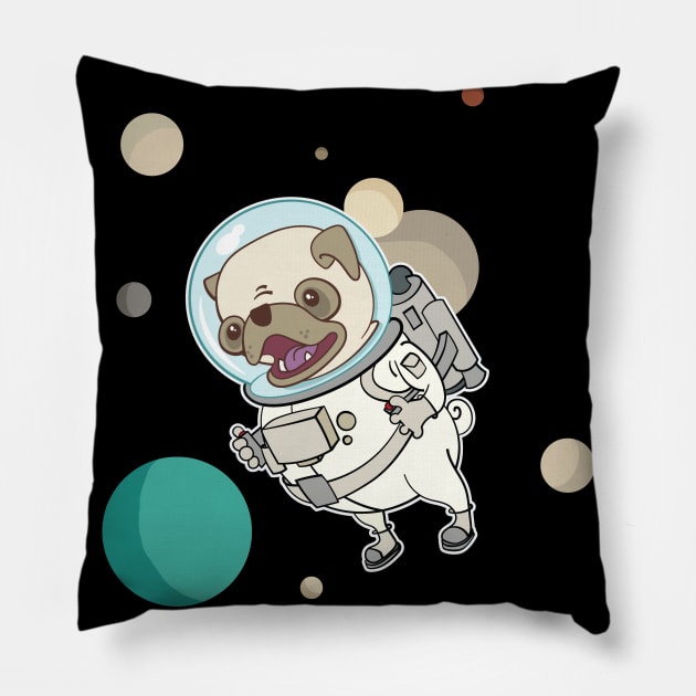 Pug Astronaut With a Jet Pack Pillow by Huhnerdieb Apparel