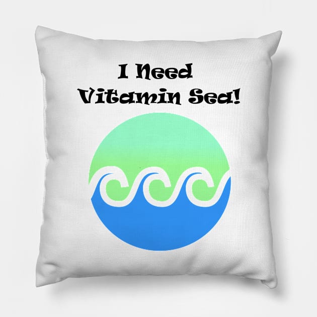 I Need Vitamin Sea Summer Pun Design Pillow by PaperMoonGifts