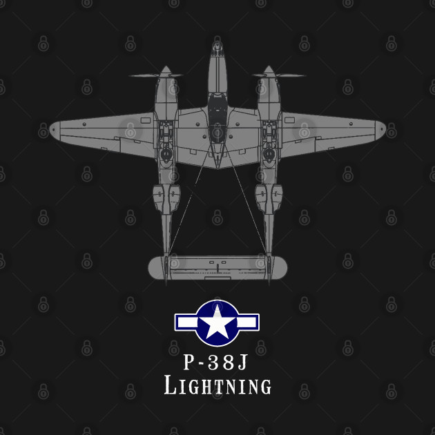 Disover P-38 Lightning Tech Drawing WWII Fighter Airplane - P 38 - T-Shirt