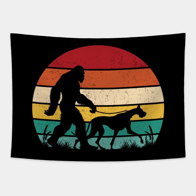 Bigfoot Sasquatch Walking Great Dane Dog Vintage Hiking Tapestry by Cuteness Klub