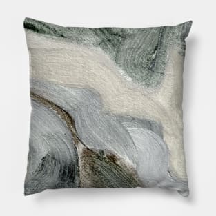 Abstract Oil Painting Linen Greenish Gray 1c8 Pillow