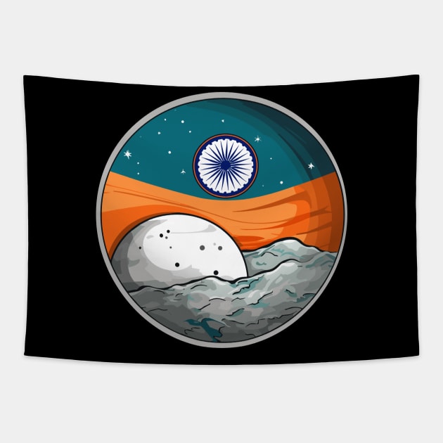 India moon rocket space craft lunar south pole landing flag Tapestry by albaley