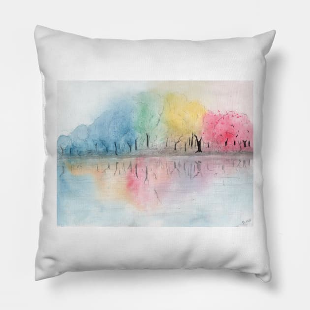 Colorful Trees Pillow by lindaursin