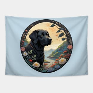 Black Lab Floral Wreath Tapestry