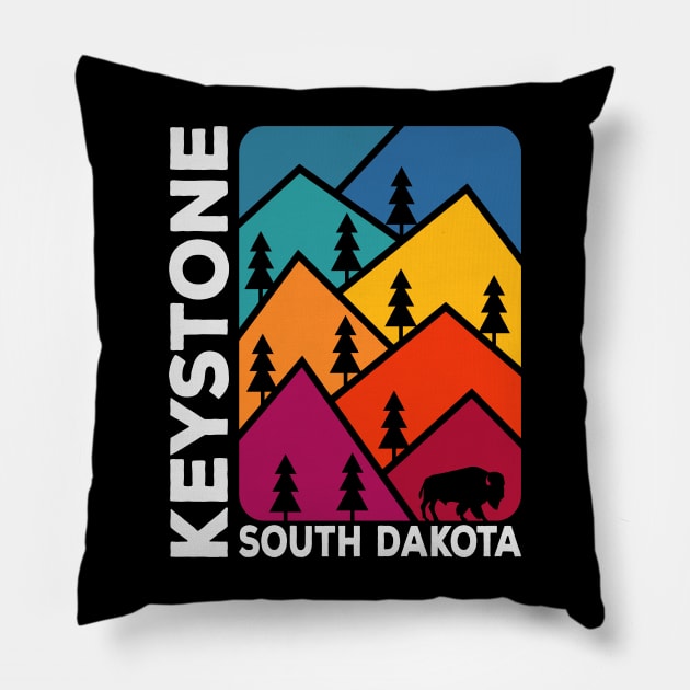 Keystone South Dakota Vintage Mountains Bison Pillow by SouthDakotaGifts