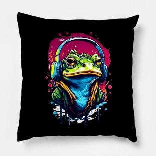 Funny Frog listening music art lovers gift Pillow