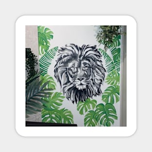 Lion profile and Botanical illustration Magnet