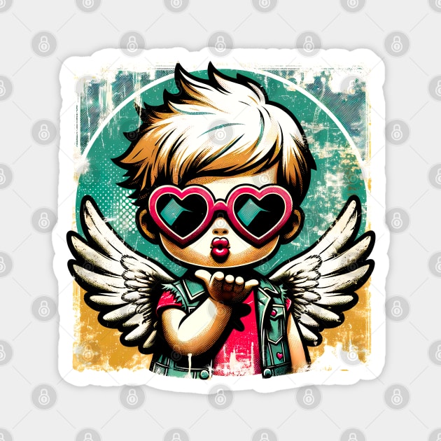 Grunge Love: Distressed Pop Art Cupid Valentine's T-Shirt Magnet by Klimek Prints