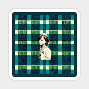 Peaceful young girl profile on a plaid background. Magnet