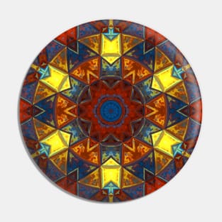 Mosaic Mandala Flower Yellow Red and Blue Pin