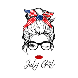 July Girl Fourth of July Wink Eye Face Lady Girls Birthday T-Shirt