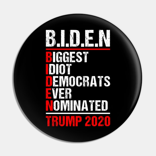 Biden Biggest Idiot Democrats Ever Nominated Trump 2020 Vintage Design Funny Anti Joe Biden Pin by NAWRAS