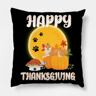 Shiba Inu Seeing Turkey Dish Happy Halloween Thanksgiving Merry Christmas Day Pillow