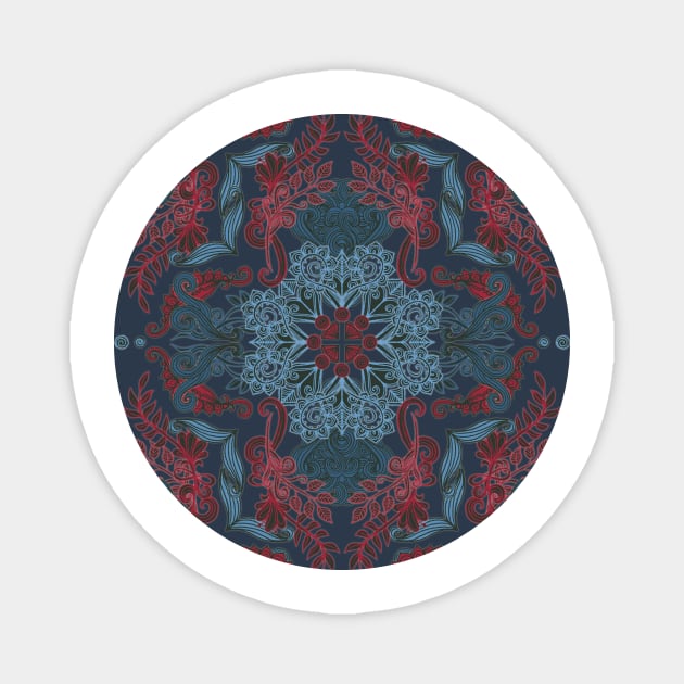 Vintage Fancy - a Pattern in Deep Teal & Red Magnet by micklyn