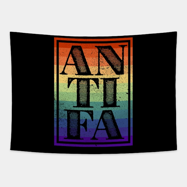 AntiFa Gay Pride Vintage Distressed Tapestry by Muzehack