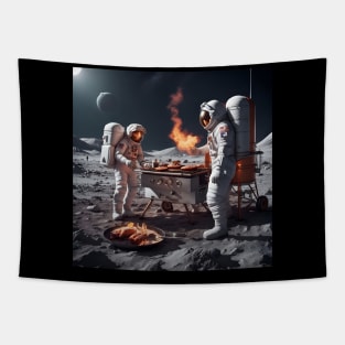 Two astronauts having a BBQ Tapestry