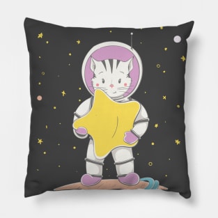 Lovely cute kitten girl astronaut hold the star Pillow