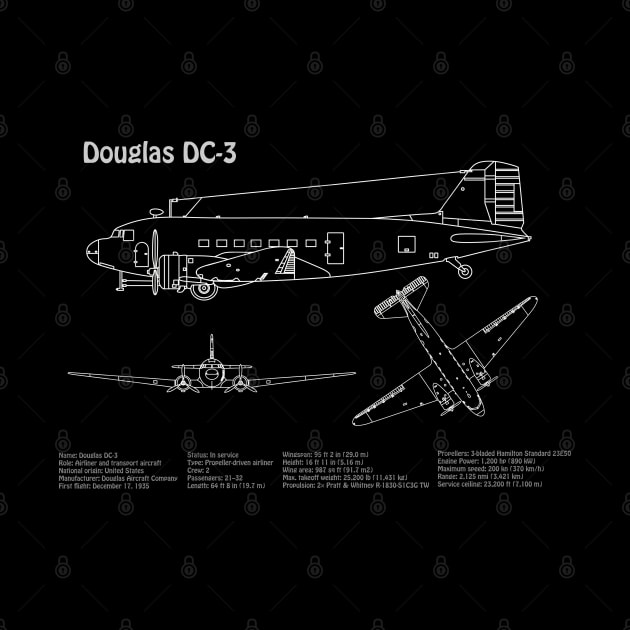 Douglas DC-3 - Airplane Blueprint - PDpng by SPJE Illustration Photography